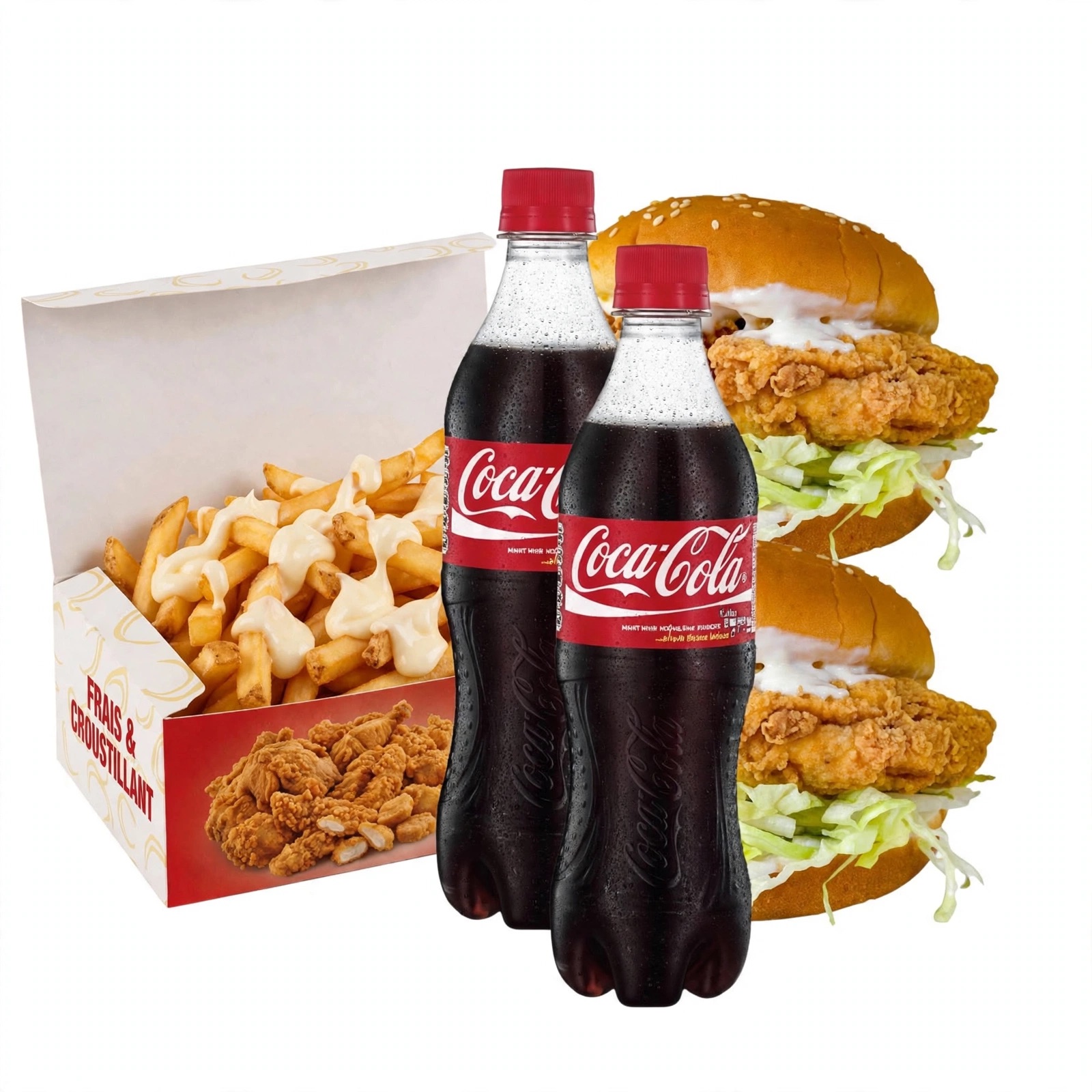 02 Chicken burger + Frites + 02 Coca Cola